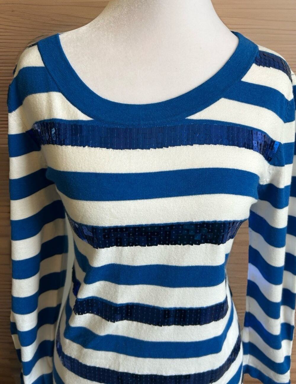 SEQUINS STRIPED NAUTICAL Sweater SAILOR PREPPY LUXURY Soft Cotton Coastal PM